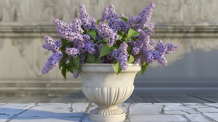 Obraz premium Elegant Lilac Blooms in Decorative Vase on Marble Background
