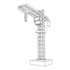 Construction crane tower. Building industrial concept. Wireframe low poly mesh vector illustration.