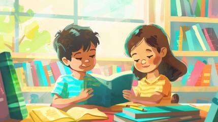 Fototapeta premium school, children books illustration style, paddle pop colors