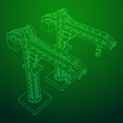 Construction crane tower. Building industrial concept. Wireframe low poly mesh vector illustration.
