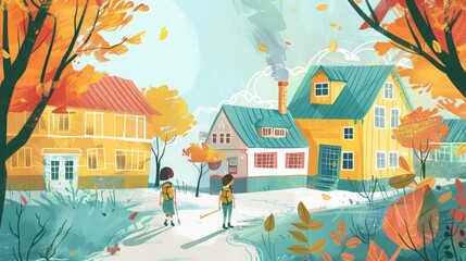 school, children books illustration style, paddle pop colors