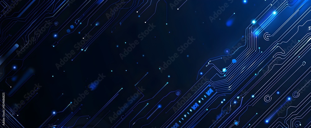 Poster abstract blue circuit board background vector presentation design with dots and lines technology tem