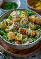 Caesar Salad - Fresh Caesar salad with croutons, Parmesan, and Caesar dressing. 