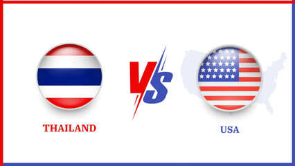 Thailand vs USA flag circle badge design with map on white background sports. EPS Vector for sports match