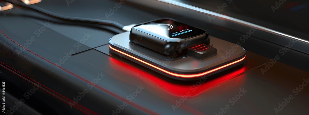 Poster smart and sleek electric car charging device with digital controls and illuminated interface