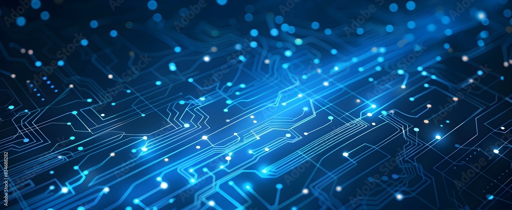 Aufkleber blue digital technology background with a circuit board and glowing dots, a vector illustration of a