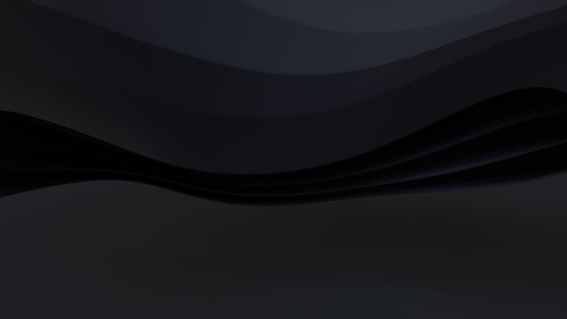 Black 3D Waves arranged to create a Dark abstract wallpaper. 3D Render with copy-space.  
