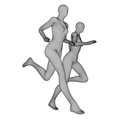 Running woman. Sprinter silhouette. Wireframe low poly mesh vector illustration