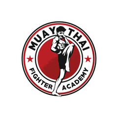 Muay Thai Boxing martial art logo design. Muay Thai Fighter Illustration vector
