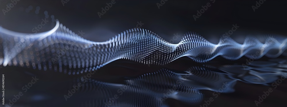 Poster mesmerizing 3d visualization of traveling sound waves with fluid dynamics and ethereal aesthetics