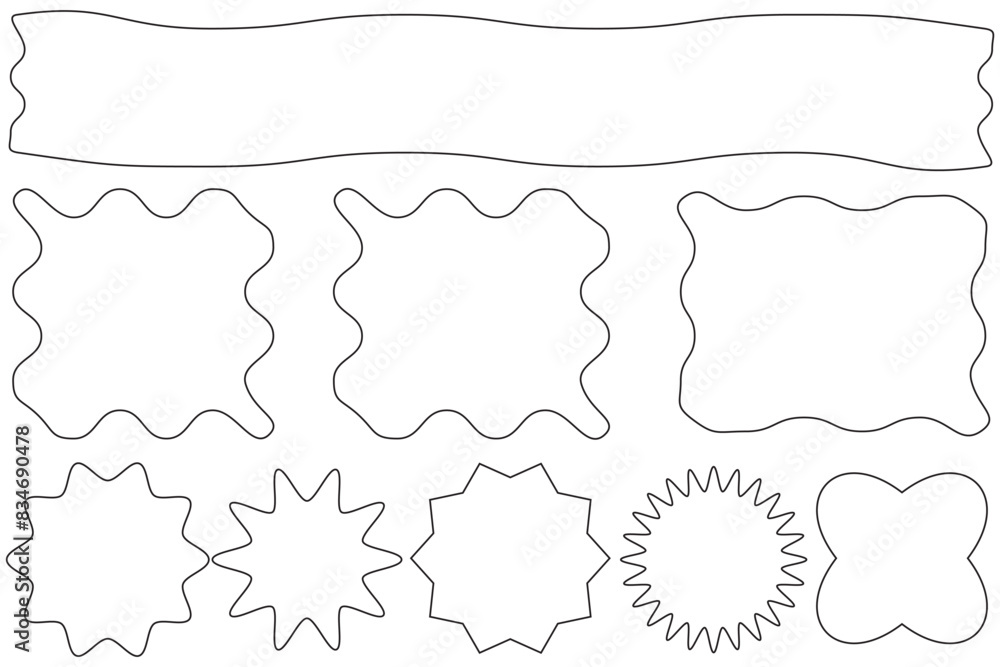 Poster wavy edge rectangle line frame. linear zigzag badges collection