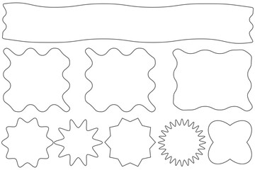 Wavy edge rectangle line frame. Linear zigzag badges collection