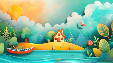 Fototapeta premium school, children books illustration style, paddle pop colors