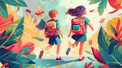 Fototapeta premium school, children books illustration style, paddle pop colors