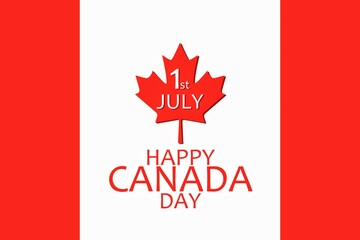 Happy Canada Day card background. Lettering 1st of July on red maple leaf. 3D illustration, render.