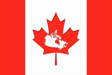Happy Canada Day card background. White Canada map inside red maple leaf. 3D illustration, render.