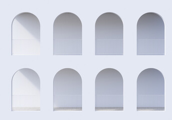 Modern luxury scandinavian white arch gate to terrace 3d render