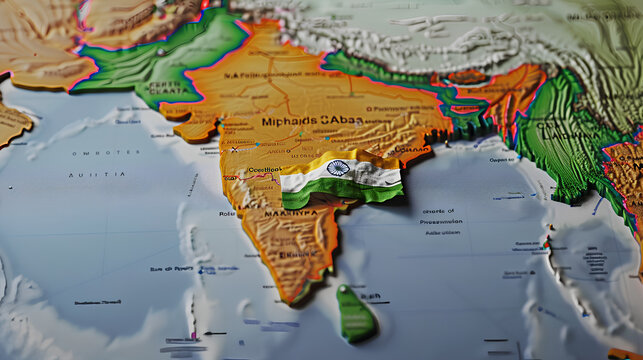 India country map with Indian flag