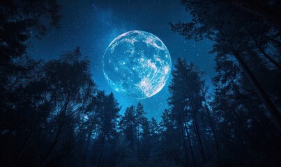 Beautiful full moon silhouette view and forest