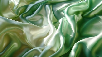 Soft Green Silky Fabric with Gentle Ripples and Luxurious Texture