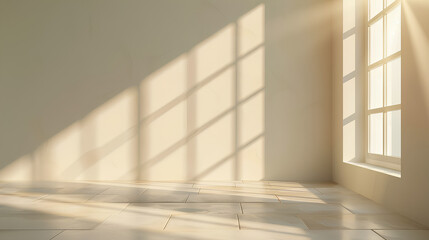 Obraz premium Minimalistic abstract simple gentle light beige background for product presentation with light and beautiful shadow from window on wall