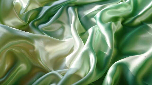 Soft Green Silky Fabric with Gentle Ripples and Luxurious Texture