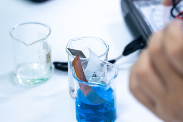 Electroplating experiment in chemistry laboratory.