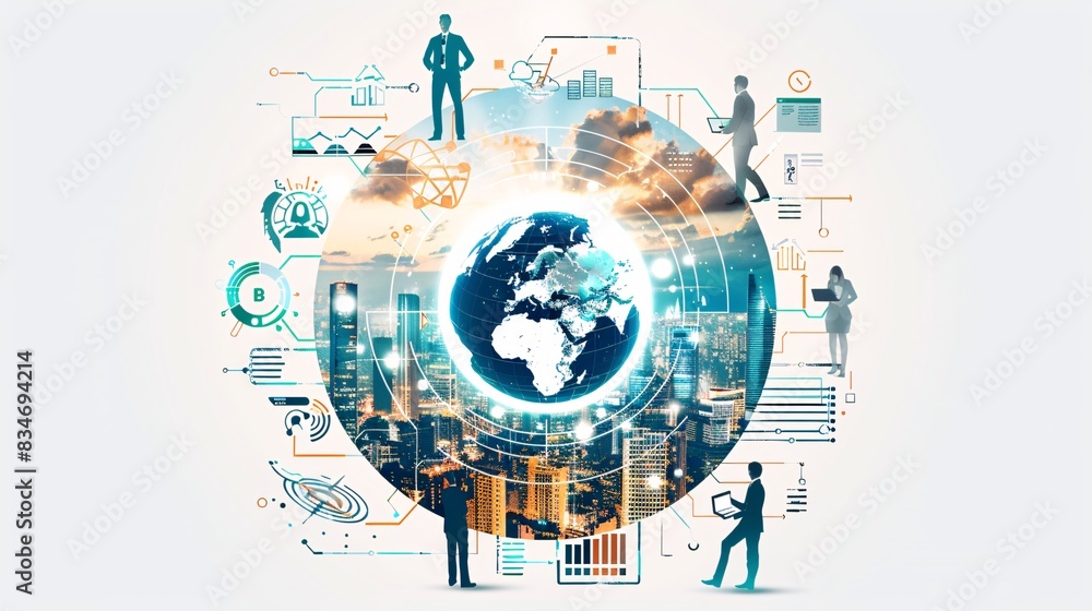 Aufkleber a circular logo with multiple images of business people working together, including one person holdi