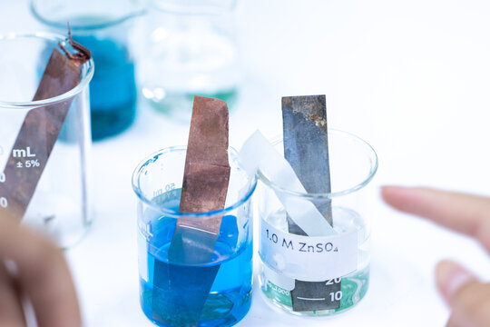 Electroplating experiment in chemistry laboratory.