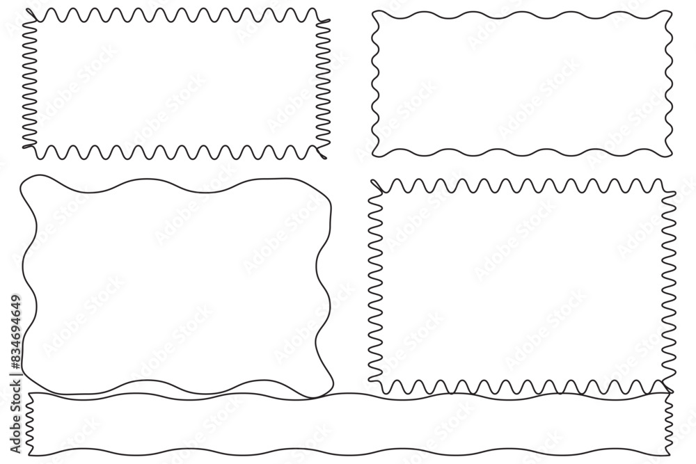 Poster wavy edge rectangle line frame. linear zigzag badges collection
