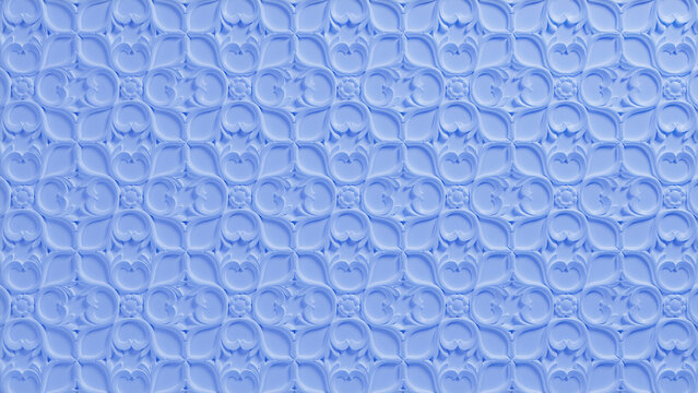 Intricate Bright Decorative Pattern Wallpaper. Blue 3D Rococo Background.