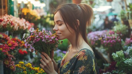 Woman Smelling the Flower