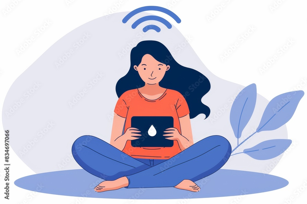 Poster illustration of a person using a smart home app, emphasizing digital connectivity and modern technol