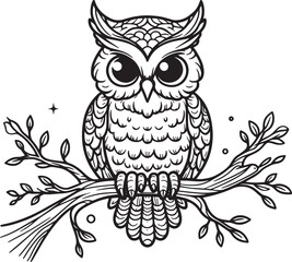 owl on branch vector cartoon