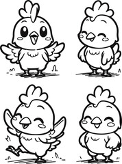 set of funny Rooster chicken Vector