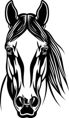Horse head silhouette in black color. Vector template design.