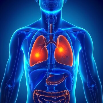 3D medically accurate illustration of lungs in the human body showcasing respiratory and cardiovascular system anatomy.