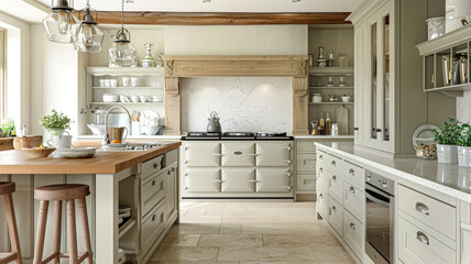 Fototapeta premium Bespoke kitchen design, country house and cottage interior design, English countryside style renovation and home decor idea