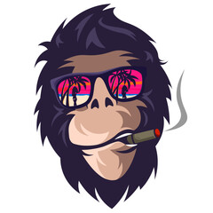 funky cigar monkey summer beach vibe artwork design illustration for t-shirt print