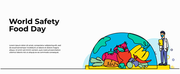 Continuous one line design of world safety food day .Minimalist style vector illustration on white background.
