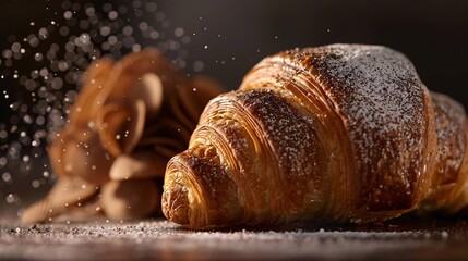 A luxurious close-up of a truffle-infused croissant, featuring a savory truffle filling and a light sprinkling of truffle salt. - Powered by Adobe