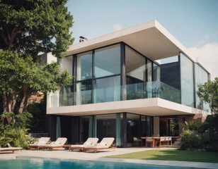 La piscina a sfioro di una villa moderna sembra fondersi con il mare all'orizzonte, creando un effetto spettacolare.
