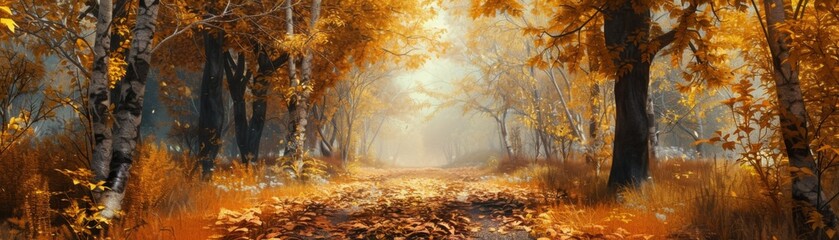 Autumn Pathway Through Vibrant Forest Landscape