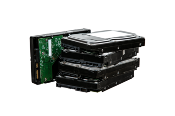 Hard drives stacked on top of each other. SATA 3.5 HDD for information storage. Isolate on a white back.