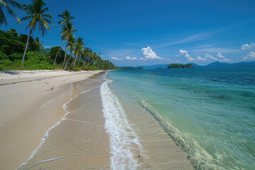 A stunning tropical beach with crystal-clear waters and white sand