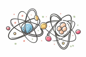 Cartoon cute doodles of chemical bonds forming between atoms like friendship bracelets, Generative AI