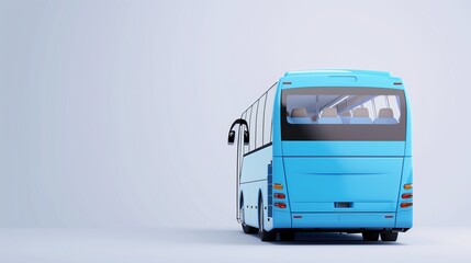 Minimalist blue bus back right view with copy space for text on plain background for ads