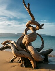 Fototapeta premium PNG of a beautifully twisted timber driftwood sculpture.