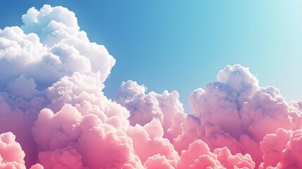 Fototapeta premium Soft, fluffy pink and white clouds fill a vibrant blue sky.