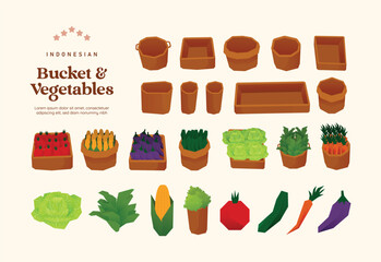 Isolated farmer bucket and vegetables flat design illustration